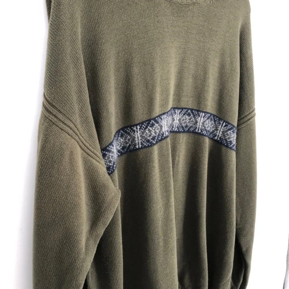 Nautica Mens Sweater Size XXL Green Olive Nordic Fair Isle‎ Cotton Wool Pullover